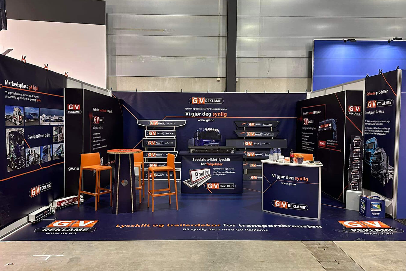 Eksempel av messestand for GV Reklame i 2023.